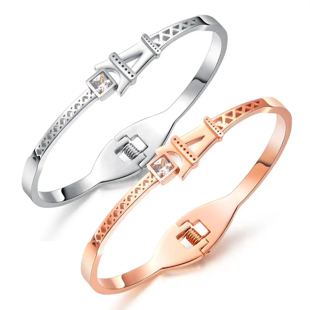 

Fashion Geometric Crystal Bracelet Bangles For Women Gold Silver Color Cuff Bracelet Jewelry Fine Gift Eiffel Tower Bracelets