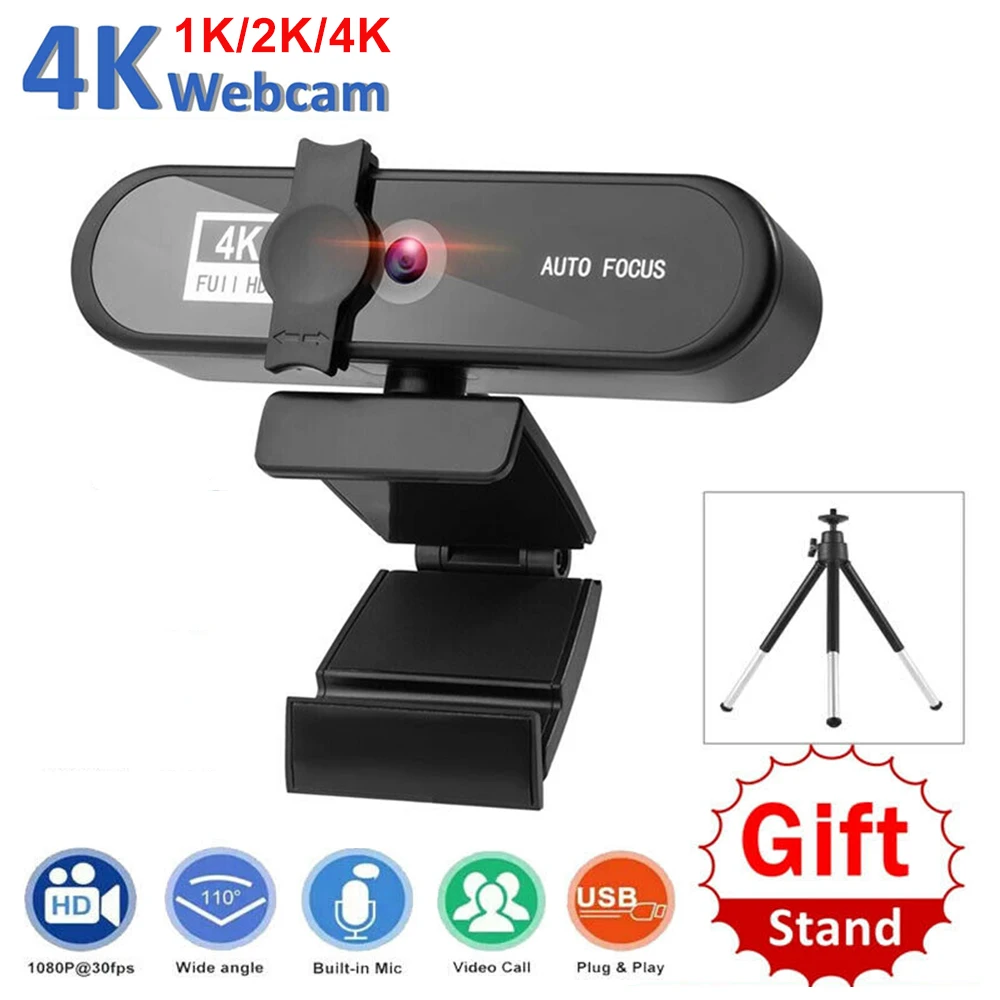 

RJ 1K/2K/4K Full HD 1080P Конференц-веб-камера для ПК Мини автофокусом объектив 8MP USB вращающийся веб-камера с микрофоном для ноутбука, настольного комп...
