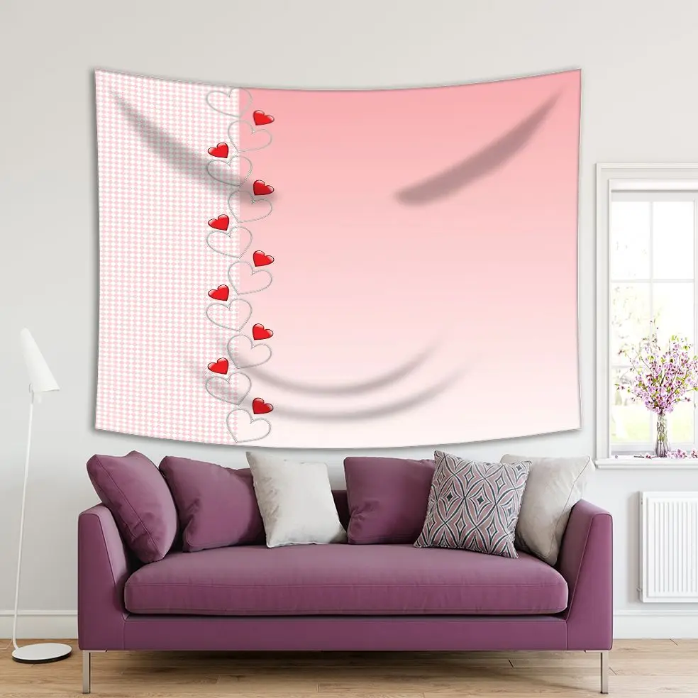 Гобелен в форме сердца на клетчатом и градиентном фоне День Святого Валентина