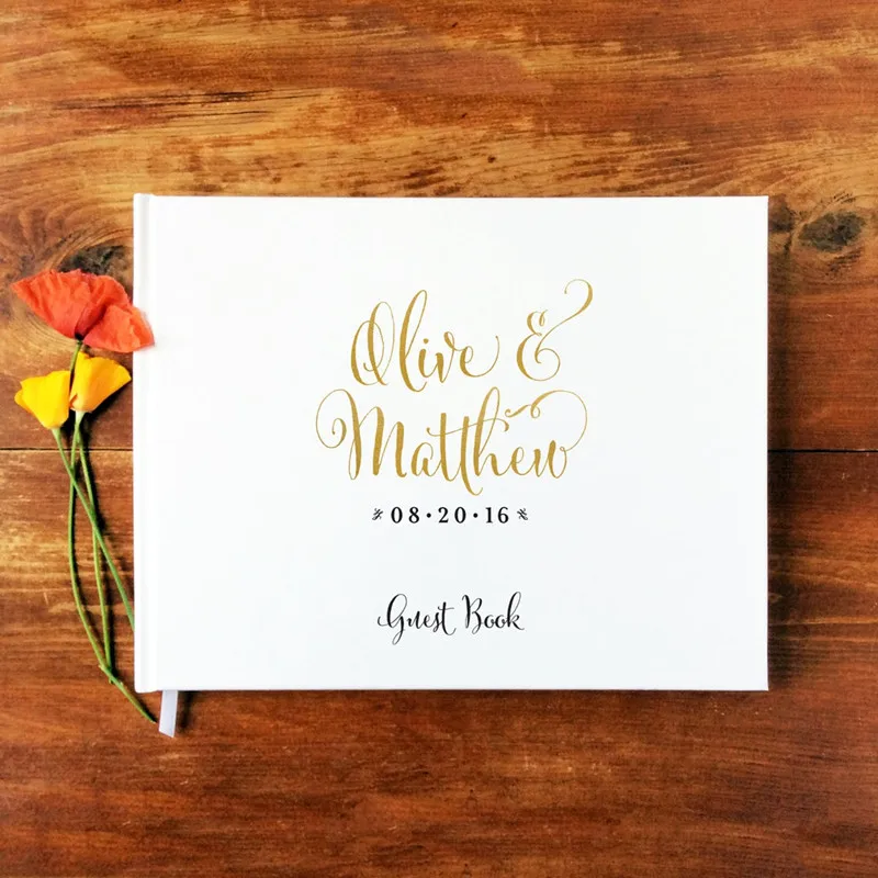 Фольга Золотая монограмма Свадебная Гостевая книга Персонализированная