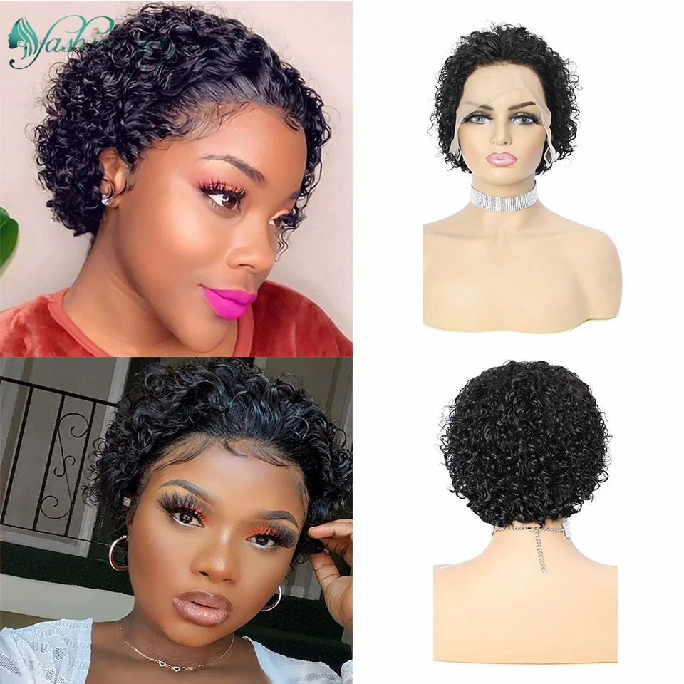 

Female Short Pixie Cut Wig Natural Black Honey Blonde Ginger Burgundy Color Hair T Part HD Lace Front Wig Clearance on Sale