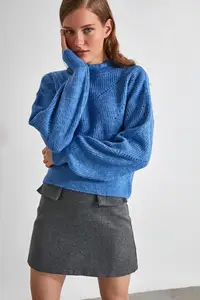 Синий ажурный вязаный свитер TWOAW20KZ0038