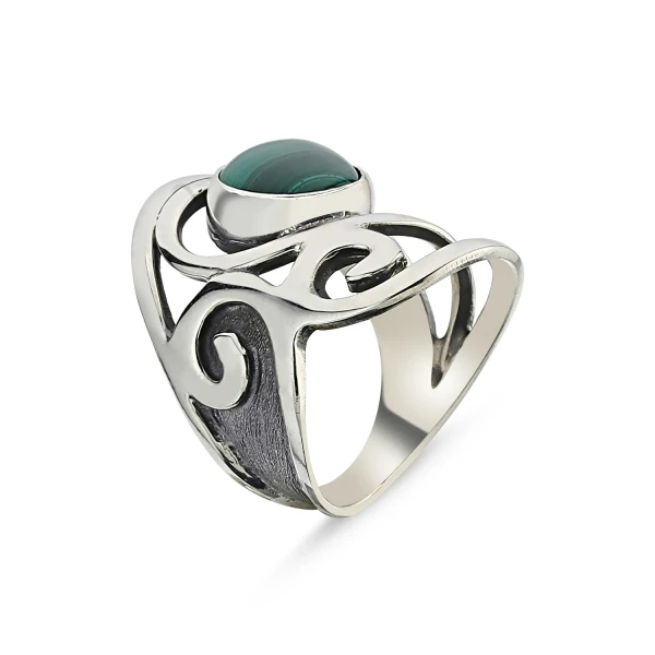 

Silver 925 Sterling Malachite Stone Handwork Ring