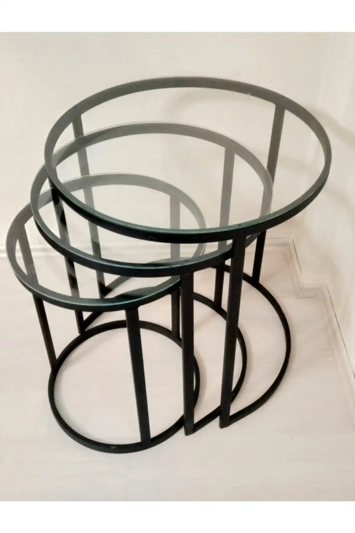 

Coffee Table Transparent Black Glass 3 Piece Modern For Living Room