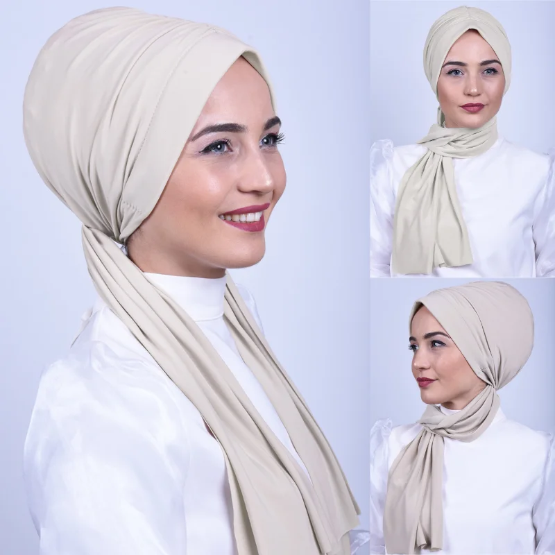 Muslim Women Cotton Bandana Hat Shawl Headwrap Head Scarf Ready To Wear Under Hijab Bonnet Elegant Solid Color Cancer Chemo Cap