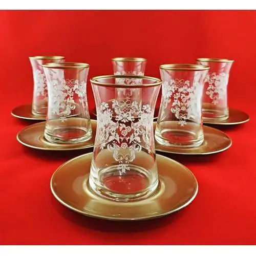 

WONDERFULLL AMAZİNGPaşabahçe Baguette Bouquet Gold Plate 12 Piece Tea Glass Tea Plate Tea Set FREE SHİPPİNG