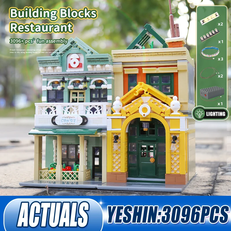 

Формы KING 16023 конструктор уличный вид игрушки MOC модель французского ресторана со светодиодной подсветкой подарки на день рождения и Рождест...