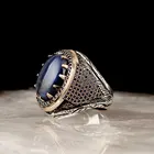 Синий тигровый глаз драгоценный камень ручка обработки 925 пробы Серебряное кольцо