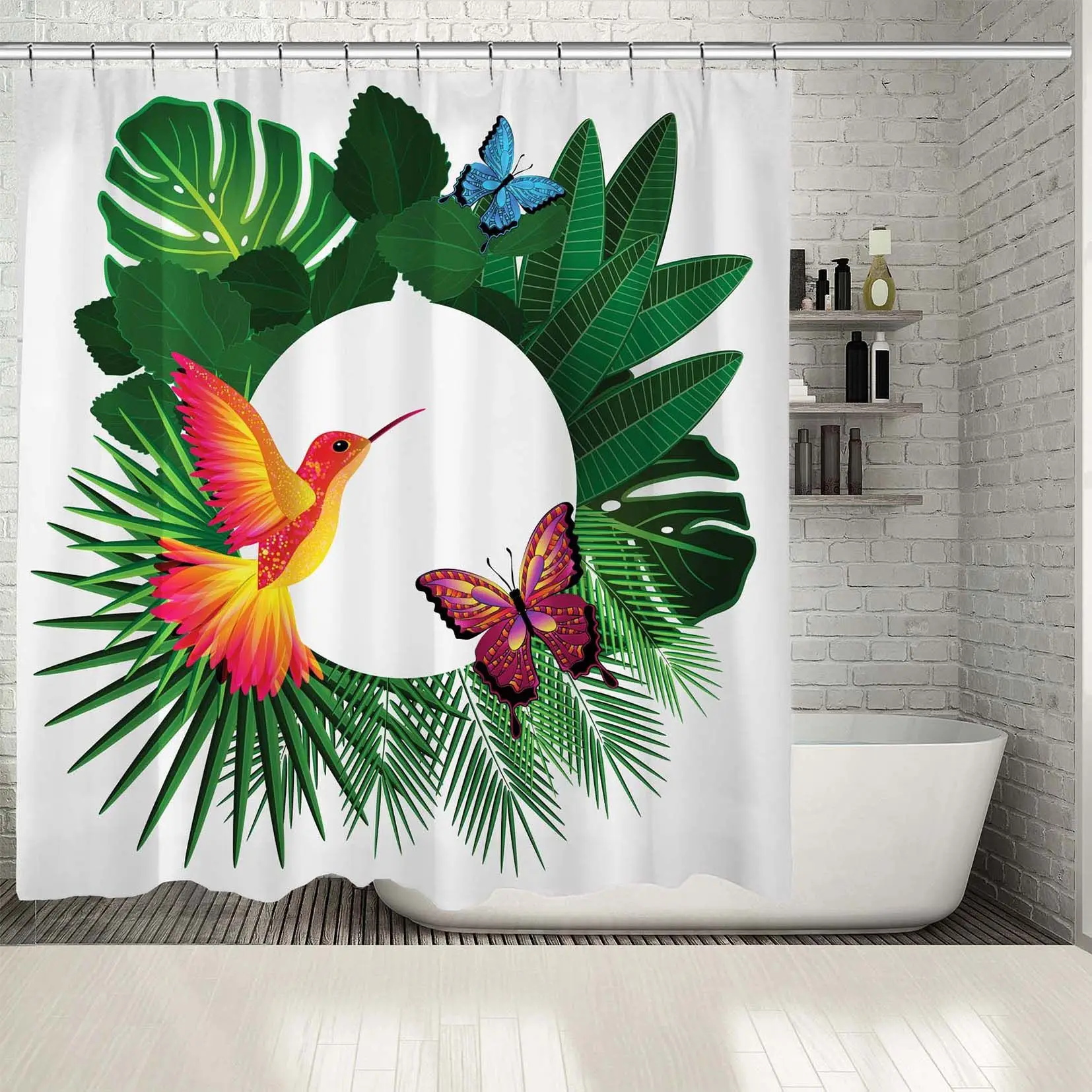 Занавеска для душа тропические листья бабочки Колибри птица цветочный дизайн