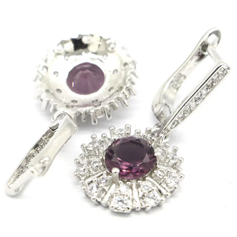 Женские серьги из серебра с фиолетовым аметистом и аквамарином 33 х15 мм|dangle