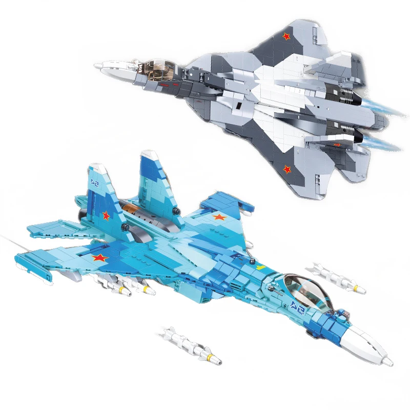 

New Modern War Fighter SU-57 SU-27 Flanker Set Model Bricks MOC Military Game Weapon Aircraft Building Blocks Toy for Kids Gift