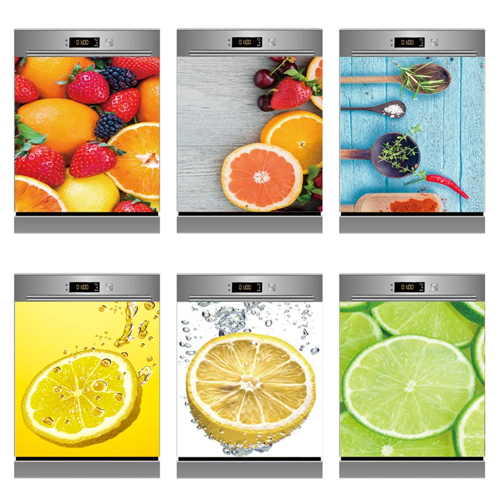 

Fresh Kitchen Decorative Sticker For Dishwasher Door Waterproof Adhesive Vinyl Wallpaper Strawberry Lemon Home Decor Wall Decals