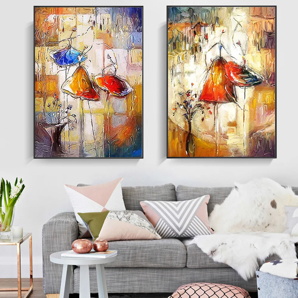 

Nordic Modern Color Oil Painting On Canvas Graffiti Dancing Girl Character Poster Prints Wall Art Pictures frameless mural Decor