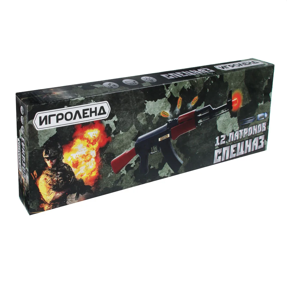АВТОМАТ С ВЫЛЕТ. ГИЛЬЗАМИ &quotСПЕЦНАЗ&quot 12 ПУЛЬ ВИБР. ЗВУК СВЕТ 4AA ПЛАСТИК