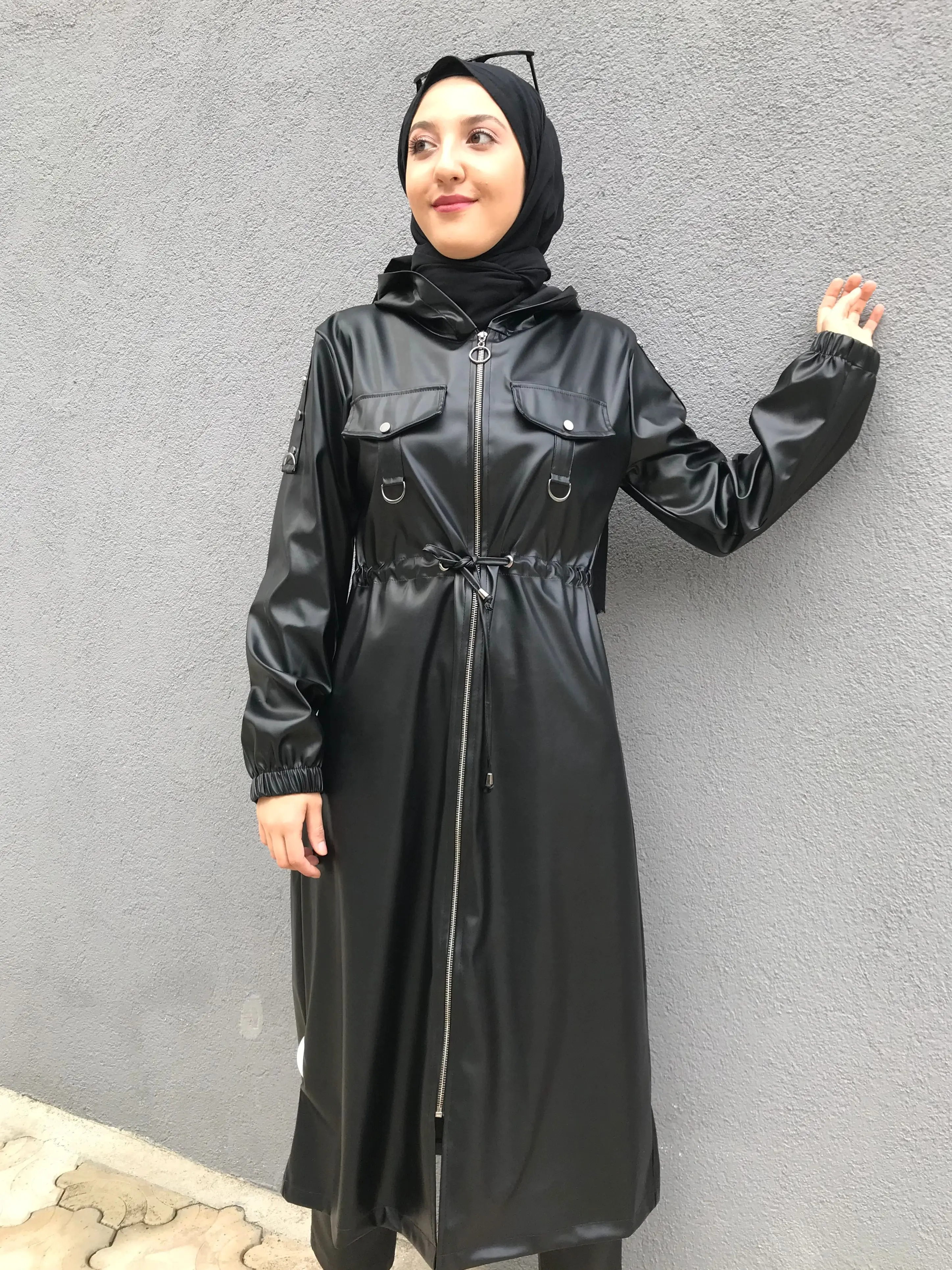 

New fashion 2020 leather coat , Autumn long leather trench coat for women long sleeve skirted faux leather coat women fashion