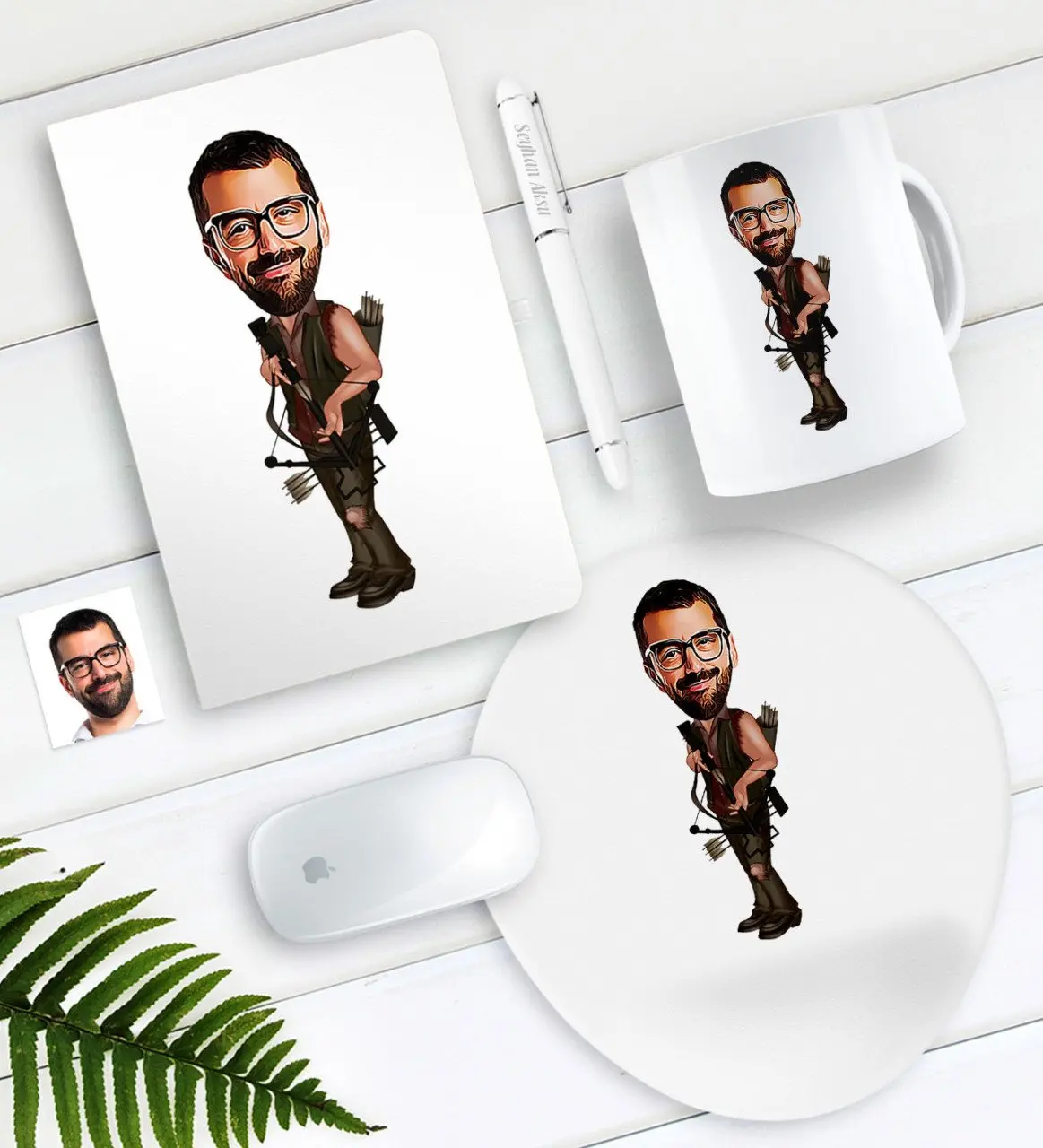 

Персонализированные Mr Archer Caricature ручка для записной книжки кружка коврик для мыши набор уважаемые сувениры индивидуальный дизайн офисная з...