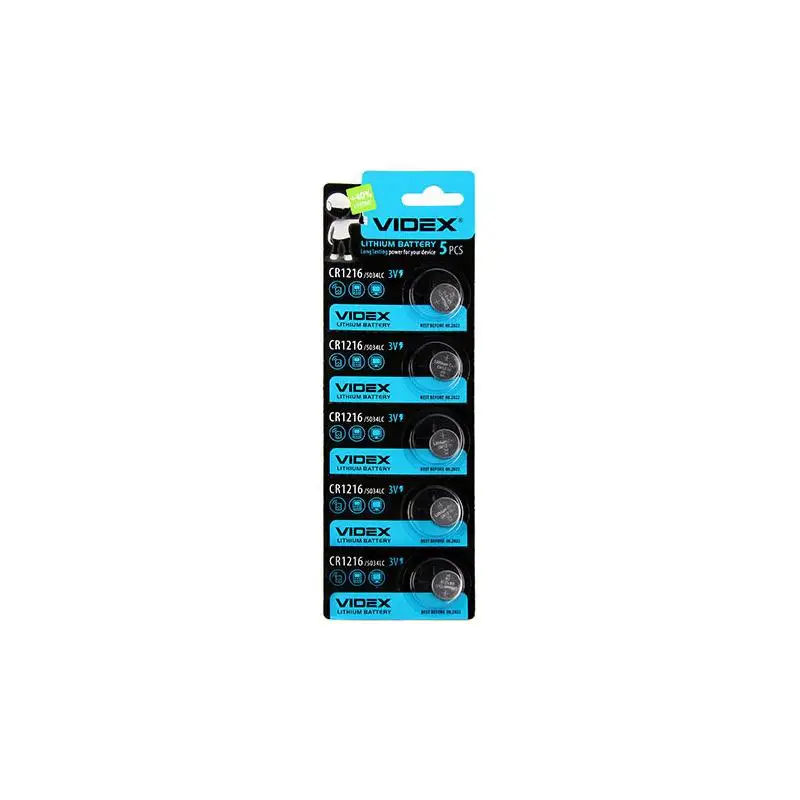 Литиевые элементы питания батарейки Videx Cr1216 /5034LC 3V Lithium Battery упаковка 5 батареек |