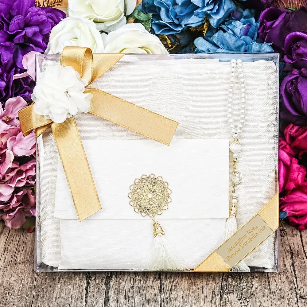 Luxury Muslim Gift Set Prayer Rug Personalized Bag Yasin Sharif Pearl Rosary Wholesale Shopping Islamic Items Ramadan 2022 Worship Societies Excellent Quality Mevlüt Groups Fashion