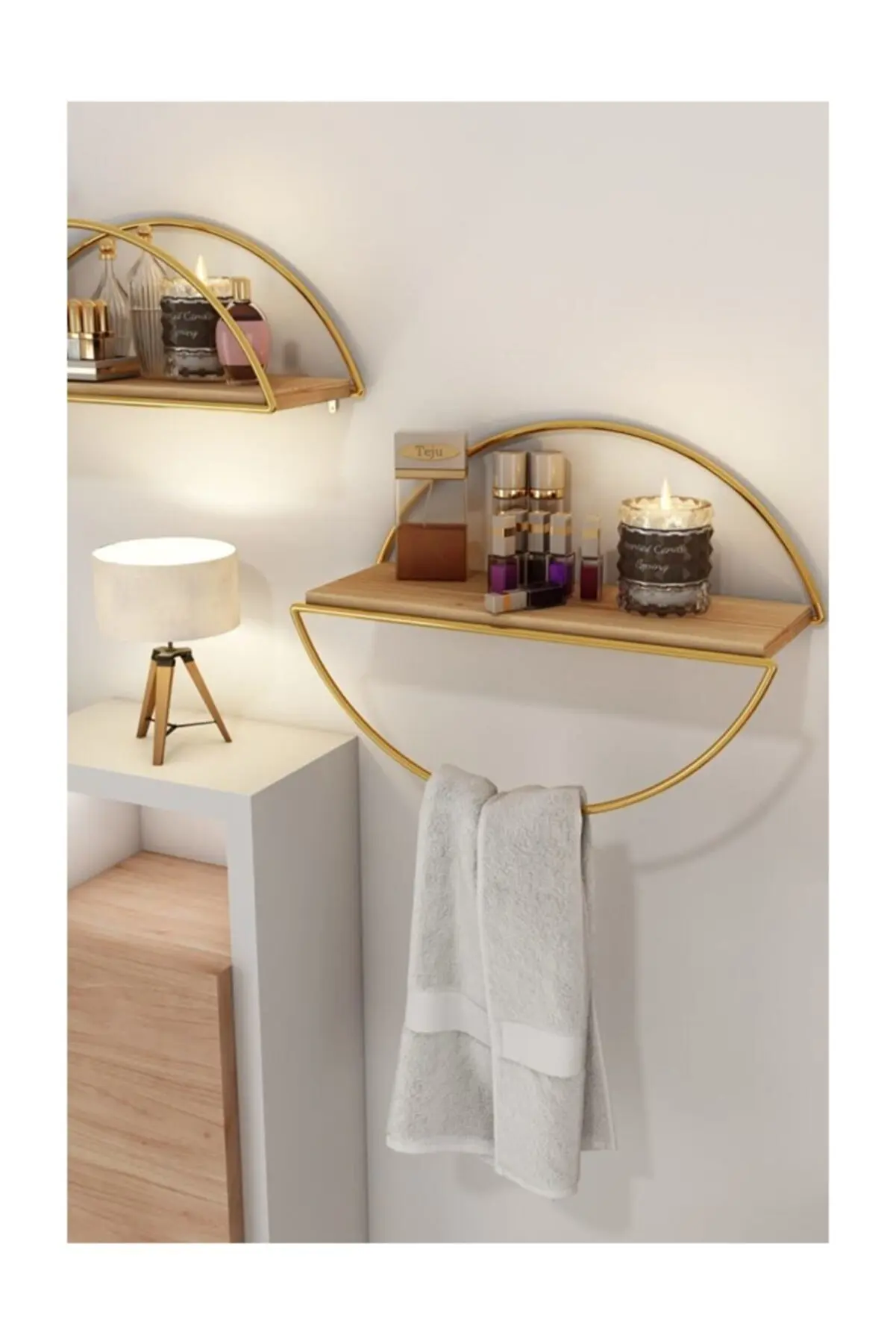 Bino Wall Shelf Decorative Kitchen Bathroom Golden Ellipse Bookshelf Towel Holder Perfect Design Quality