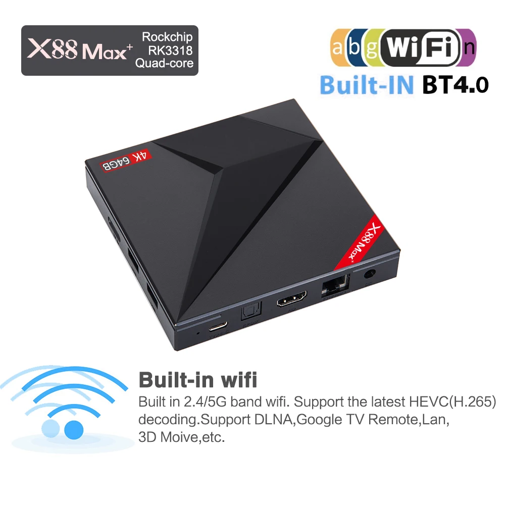 Top sell X88 Box Media Player Max Plus RK3318 BT 4.0 dual wifi 4GB RAM 32GB 64GB ROM Android 9.0 Smart TV BOX | Электроника