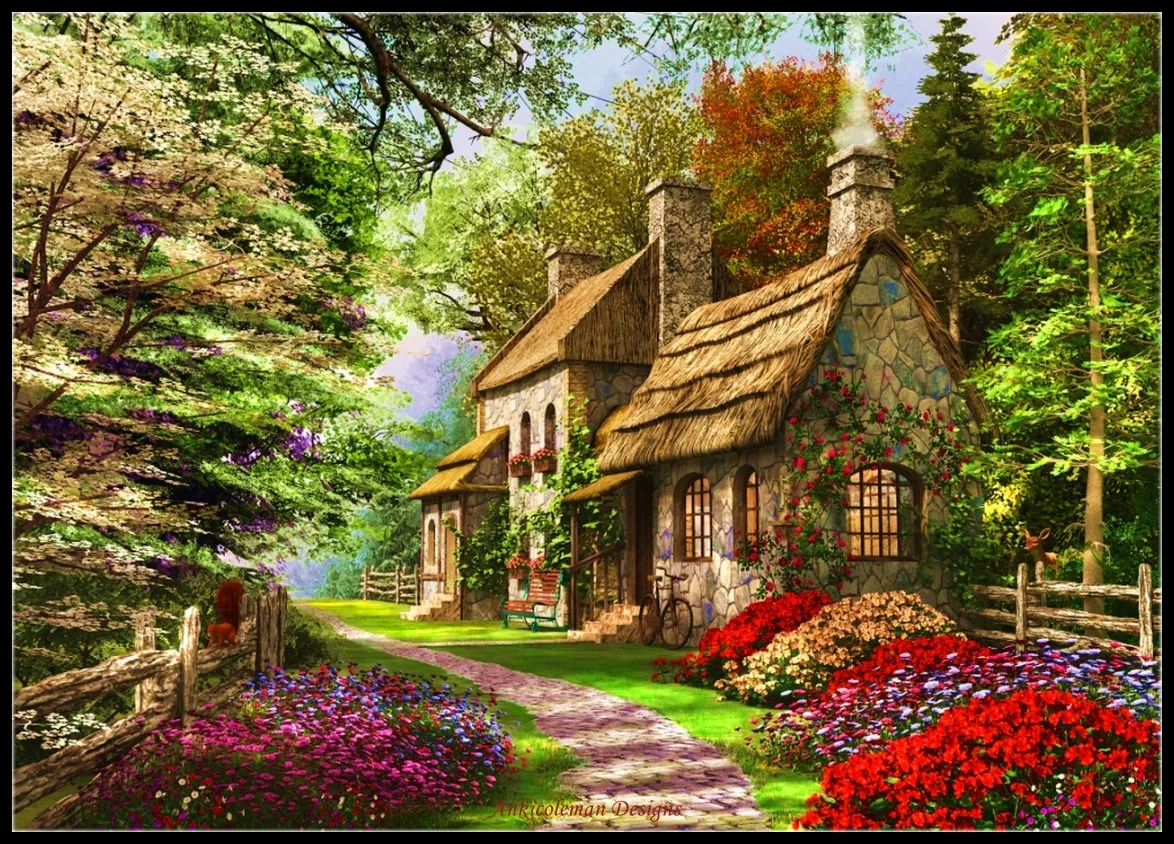 

Carnation Cottage - Counted Cross Stitch Kits - Handmade Needlework Embroidery 14 ct Aida Cross Stitch Sets