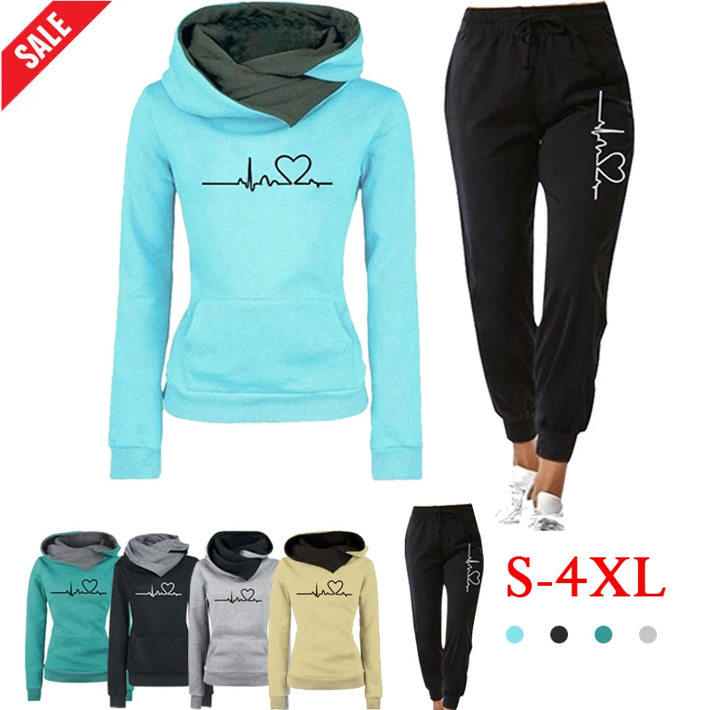 

Casual Tweedelige Outfits Truien Hoodies En Elastische Taille Jogger Broek Lente Herfst Trainingspak Vrouw Pak Vrouwelijke Sets
