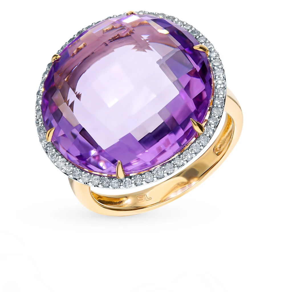 Золотое кольцо с аметистом и бриллиантами SUNLIGHT | Украшения аксессуары