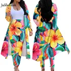 Jackherelook Винтаж Aloha Гибискус антуриум принт с длинным рукавом открытой передней кардиганы узкие брюки костюмы Для женщин комплект одежды из 2 предметов