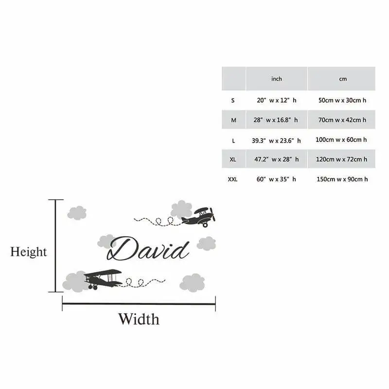 

Boy name wall decal, kids room decor, airplane decal, boy bedroom decor, airplane sticker, nursery decor boy, clouds decal