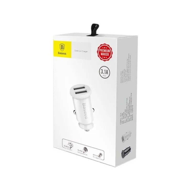 Автомобильное зарядка Baseus Grain Dual USB 5V 3.1A (CCALL ML02) белая|Зарядные устройства для