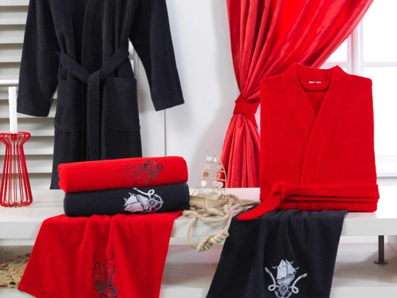 

''Smart'' Set Bathrobe Embroidered - 6 Pieces- 100% Cotton - Many Colors - Very Good Quality - Style and Elegance