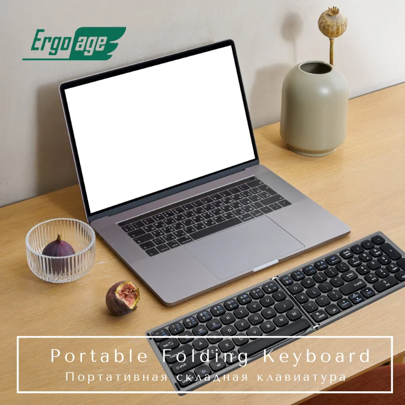 ergoage bluetooth double folding portable keyboard with numberic key pad phone tablet laptop desktop pc office working mate blk free global shipping