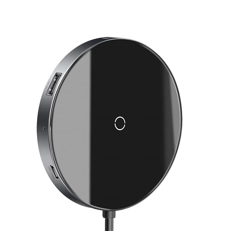 Хаб с беспроводной зарядкой Baseus Circular Mirror (USB х4 + Type-C PD) Серый | Электроника