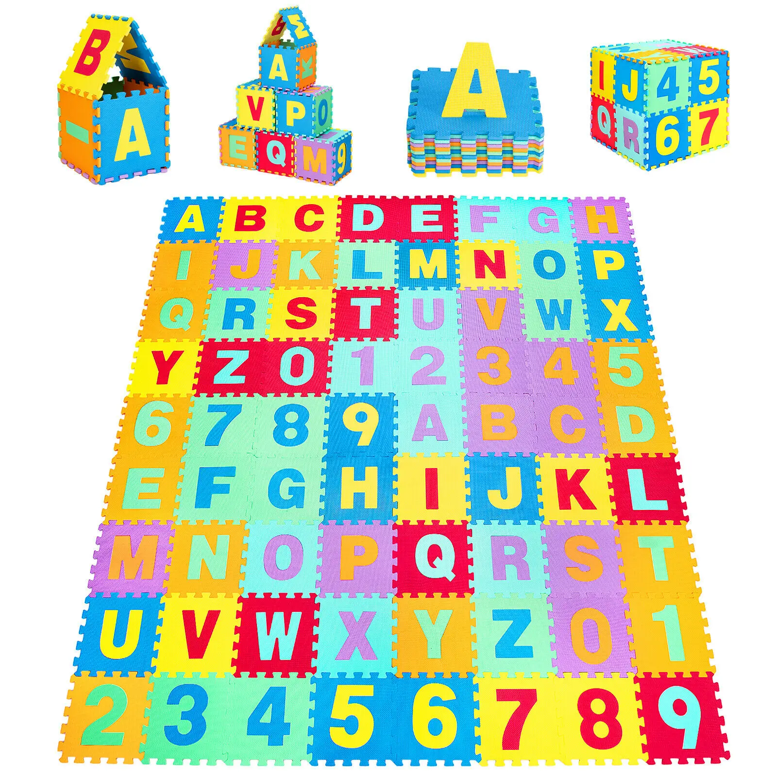 Babyjoy Kids Foam Interlocking Puzzle Play Mat w/Alphabet & Numbers 72-Piece Set  HW70218