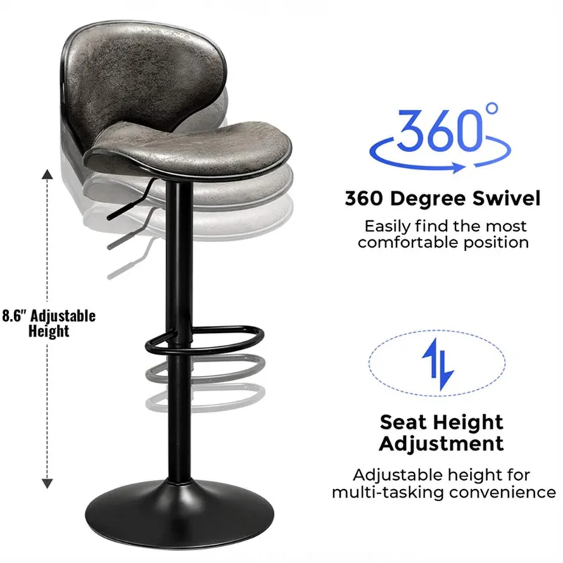 Набор из 2 современных крепких регулируемых по высоте барных стульев для бара