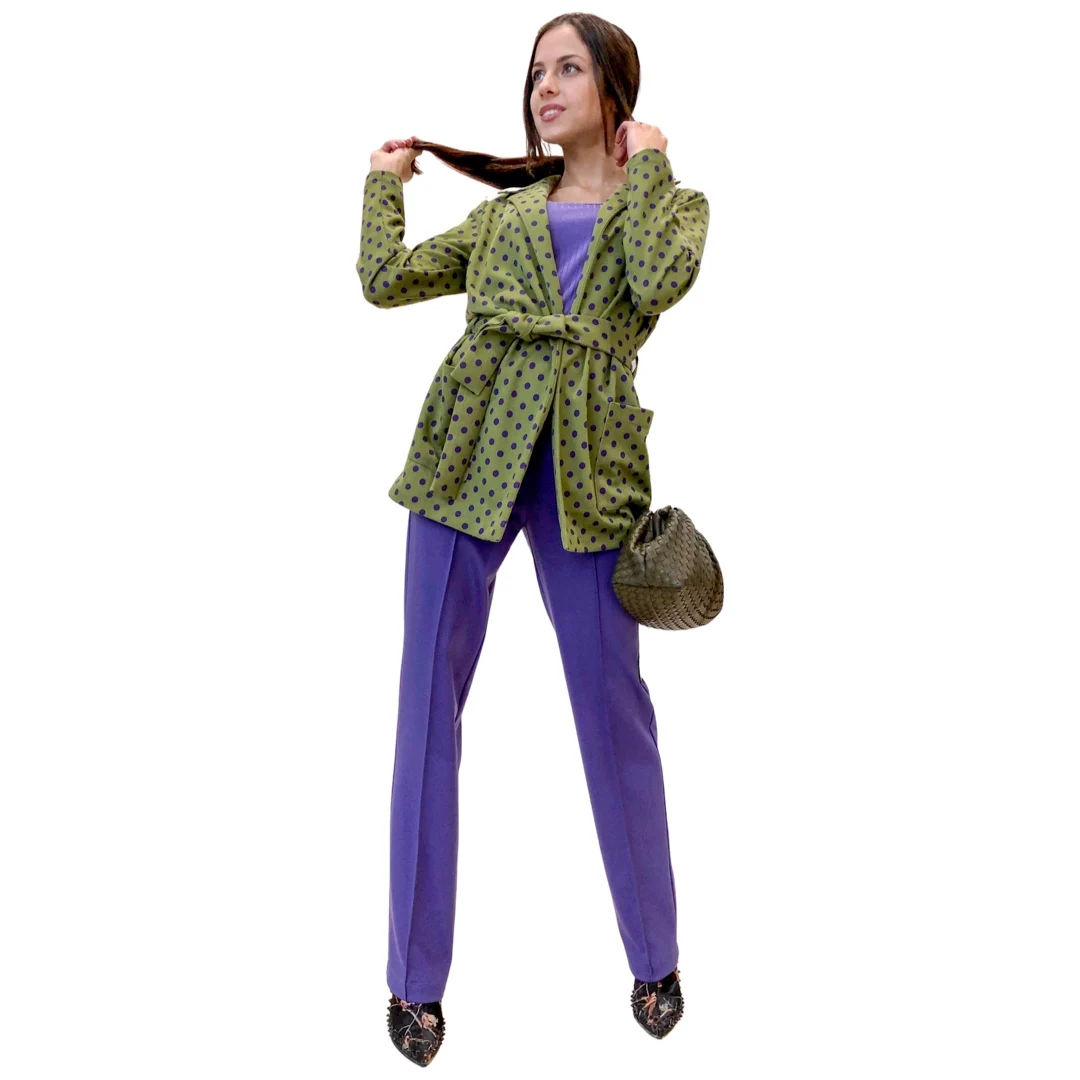 Женский брючный костюм с жакетом-кимоно в горох брюки полной длины | Брючные