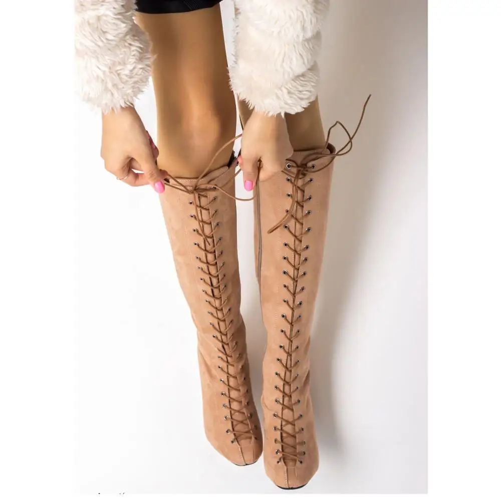 

Mink Color Suede PU Leather New Season Autmn Winter 2021 Fashion Stylish Comfortable Long Lace-Up Zipper Female Women Boots