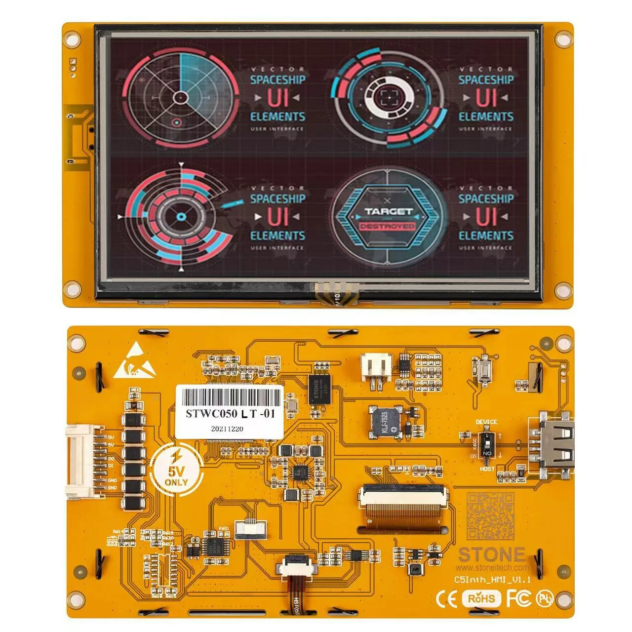 5.0 Inch TFT LCD Module with 1G Hz Cortex A8 CPU & Driving device 262k true-to-life colors. 300 cd/m2 brightness; LED backlight