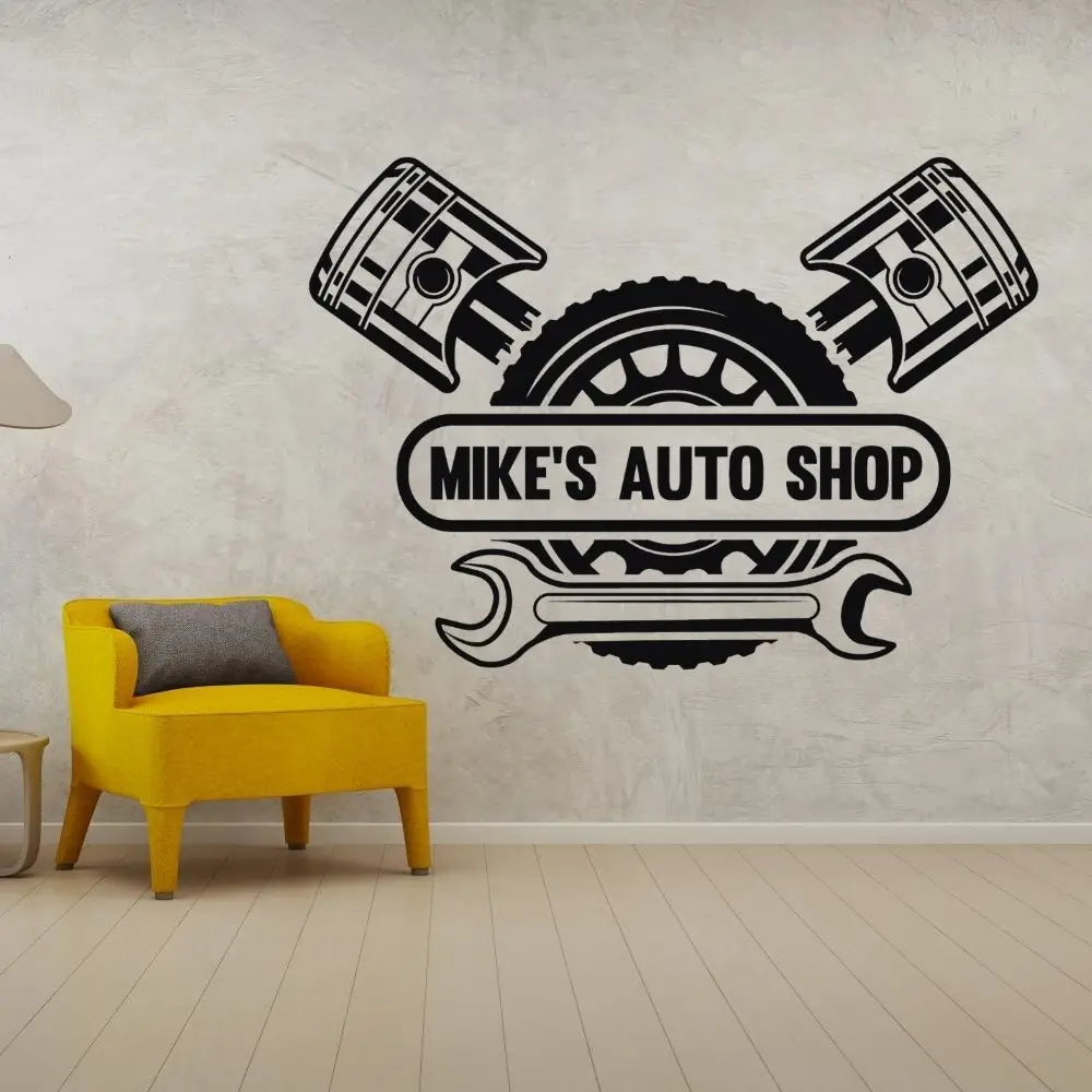 Personalized Name Auto Shop Wall Art Sticker Decal For Garage Decoration Removable A002150 | Дом и сад