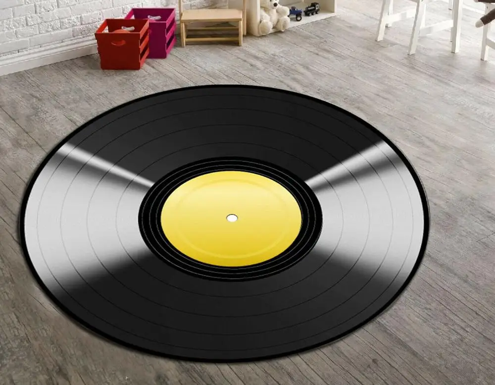 

Record Patterned Round Carpet, Non Slip Floor Carpet,Teen's Rug