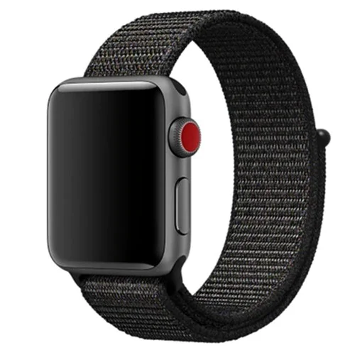 Ремешок нейлоновый для Apple Watch 42/44мм (55) черный+красный на липучке |