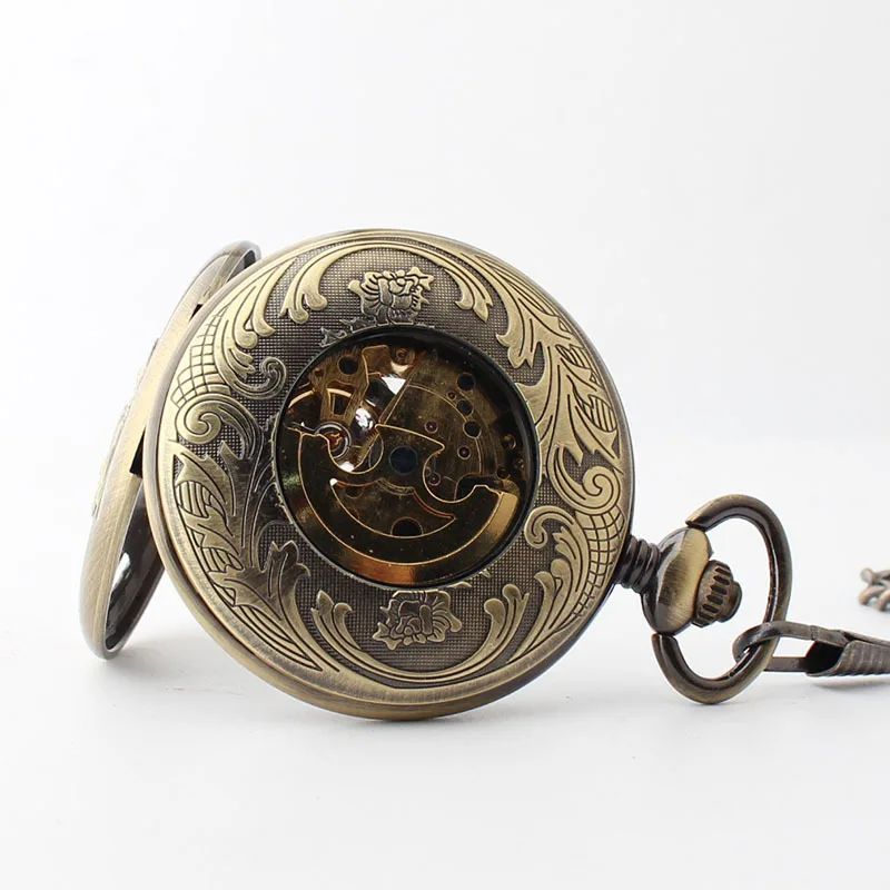 Большие карманные часы с резьбой в стиле ретро Механические часы-брелок для