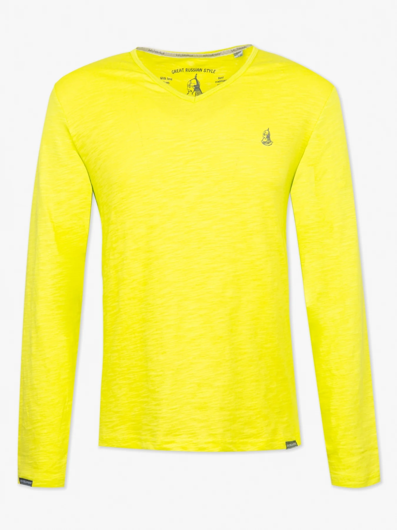 Лонгслив Великоросс салатового цвета с V вырезом|Мужские футболки| |