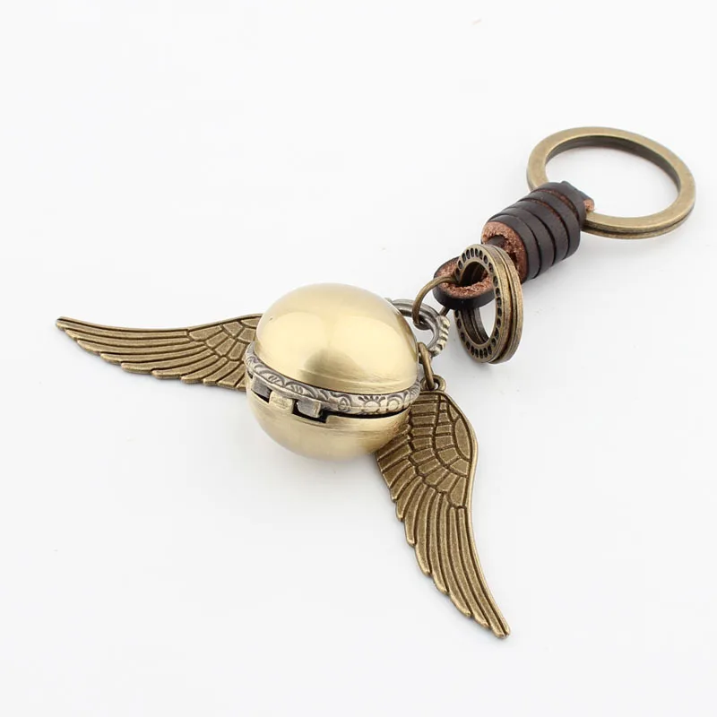 

Cartoon Anime Theme Quartz Pocket Watches Steampunk Vintage Golden Snitch Personality Creative Leather keychain Men Gifts