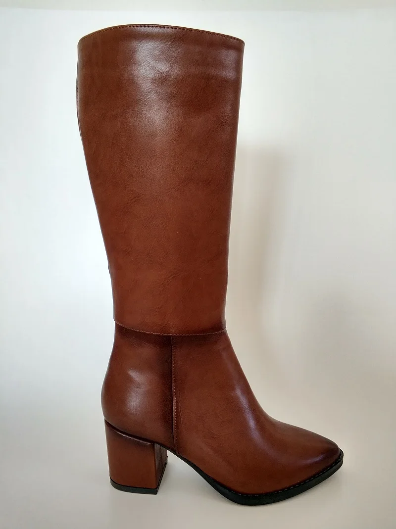 Tuwoshoes/женские сапоги до колена на высоком каблуке; цвет коричневый