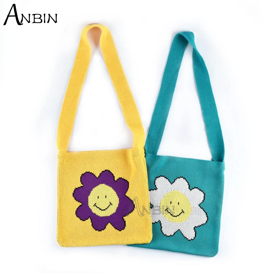 

Female Candy Colors Cute Sunflower Designer Knitting Crossbody Bags Shoulder Women Pocket Books Handbags for Women Messenger Bag