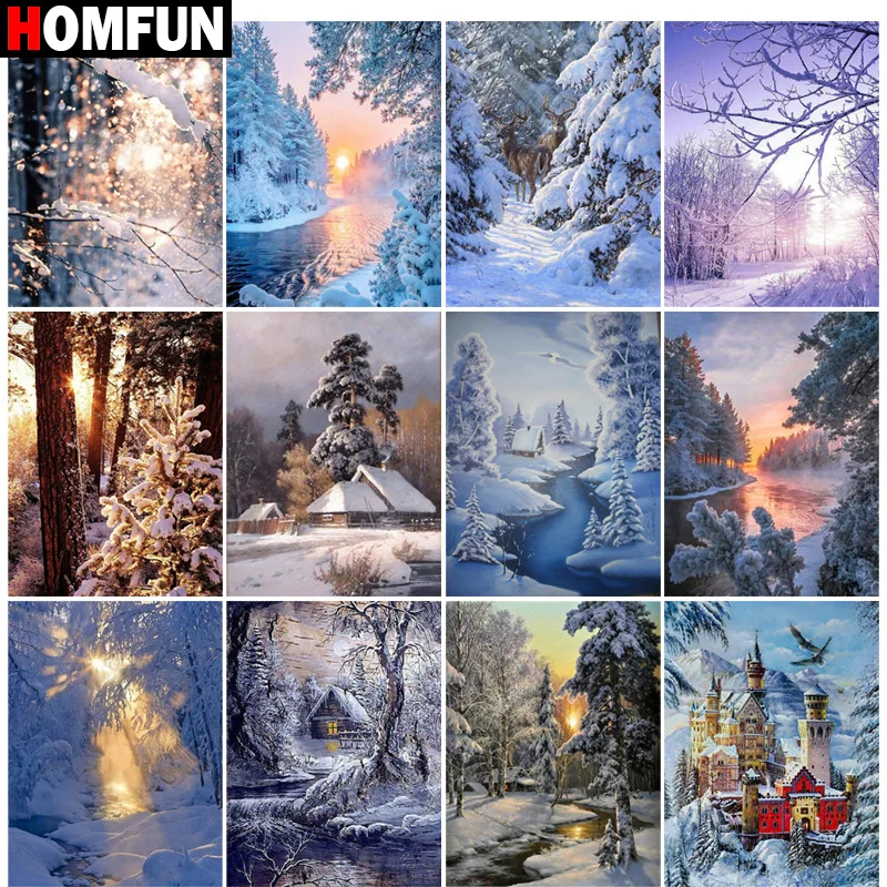 

Алмазная 5D Вышивка HOMFUN «Пейзаж, снежное дерево», полноразмерная круглая/квадратная алмазная живопись «сделай сам», вышивка крестиком, дома...