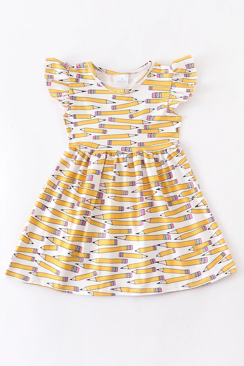 Girlymax Back To School Fall Summer Baby Girls Kids Boutique Clothing Children Dress Pencils Print Cotton Milk Silk Knee Length | Детская