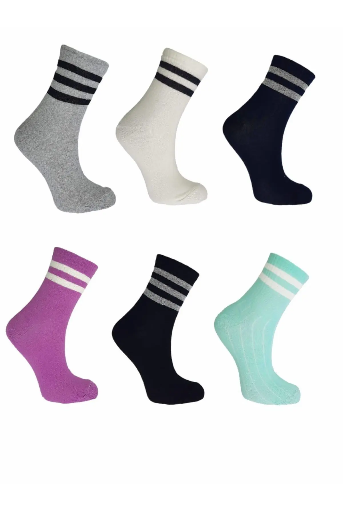 Unisex Colored 6 Pcs Striped Tennis Socks