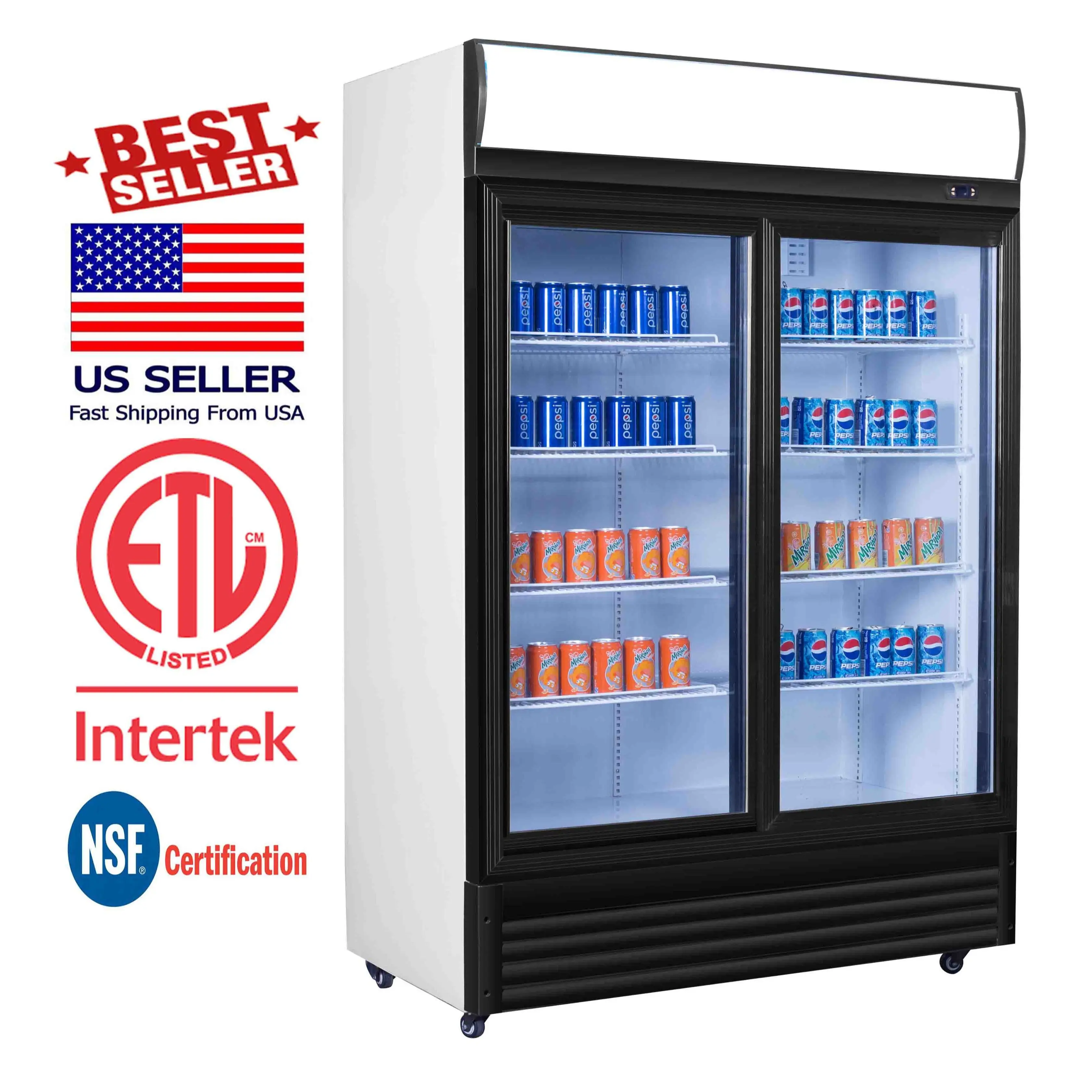

NSF ETL новый коммерческий стеклянный раздвижной двухдверный мерчендайзер дисплей холодильник